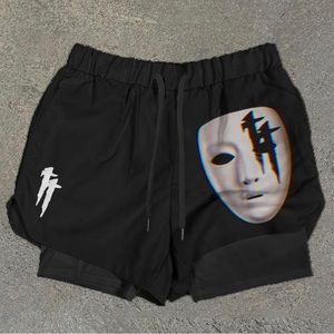 Mask Cross Print Double Layer Quick Dry Shorts New Size M